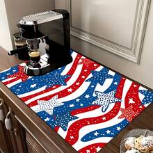 1pc Abstract American Flag Pattern Absorbent Dish Drying Mat, Home Decor, Dish Drying Pad, Espresso Machine Countertop Absorbent Mat, Sink Drain Mat, Soft Faucet Absorbent Mat, Sink Cup Mat, Kitchen & Bathroom Accessories - Multicolor - View 8