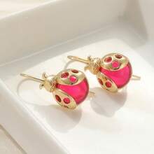 Fashionable Retro Red Bead Insect Shaped Pendant Earrings, Women's Handmade Jewelry, Suitable For Travel And Vacation - Two-color - View 5