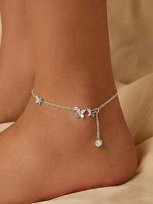 1pc S925 Sterling Silver Exquisite Butterfly Tassel Anklet For Women, Niche Design, Ins Style, Light Luxury, Sweet And Cute, Birthday Gift For Friends And Besties, Versatile For Daily Commute And Casual Wear - Butterfly - View 4