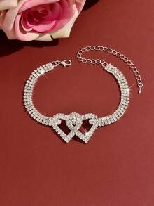 1pc Sparkling Heart Anklet, Delicate Double Heart Foot Jewelry, Adjustable Anklet, Suitable For Daily Wear, Summer Vacation, Beach, Thanksgiving, Christmas - Multicolor - View 4