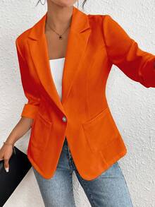xheRafferiza Chaqueta de traje de color liso casual para ir al trabajo, primavera/veranoxhe - Naranja - Ver 1