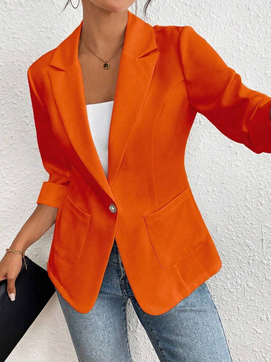 xheRafferiza Chaqueta de traje de color liso casual para ir al trabajo, primavera/veranoxhe - Naranja - Ver 1