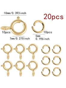 20 piezas Anillos de salto con cierre de resorte chapados en oro de 18K, 10 piezas Cierres de resorte + 10 piezas Anillos de salto abiertos, Adecuado para pulseras hechas a mano, collares, fabricación de joyas - Multicolor - Ver 9
