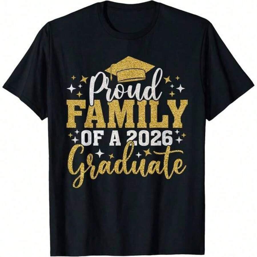 T-shirt för studenten 2026, Familjefest 2026, Stolt familj till en student, T-shirt storlek 2Y-10Y, S-XXXL, Barnkläder för pojkar, Damtröjor, Herrkläder, Toppar för tonårspojkar, Perfekt present till skolans sista dag och Miljödagen, Fars dag, Matchande kläder för föräldrar och barn. - Svart - Visa 1