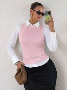 Women's Tank Top Vest, Water Bottle Style, Modal Knit, Winter/Summer Fitted Layering, Basic - Baby Pink - View 1