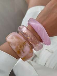 1pc/3pcs Exaggerated Elegant Fashion Pink Acrylic Resin Bangle Set, Minimalist Exquisite Asymmetrical Bangle, Can Be Worn Individually Or Layered, Suitable For Women's Daily Wear, Party, Vacation, Holiday Gift Jewelry Set. (The Texture, Color And Shape Of The Bangle Are Not Fixed And Are Subject To The Actual Product) - Pink - View 3