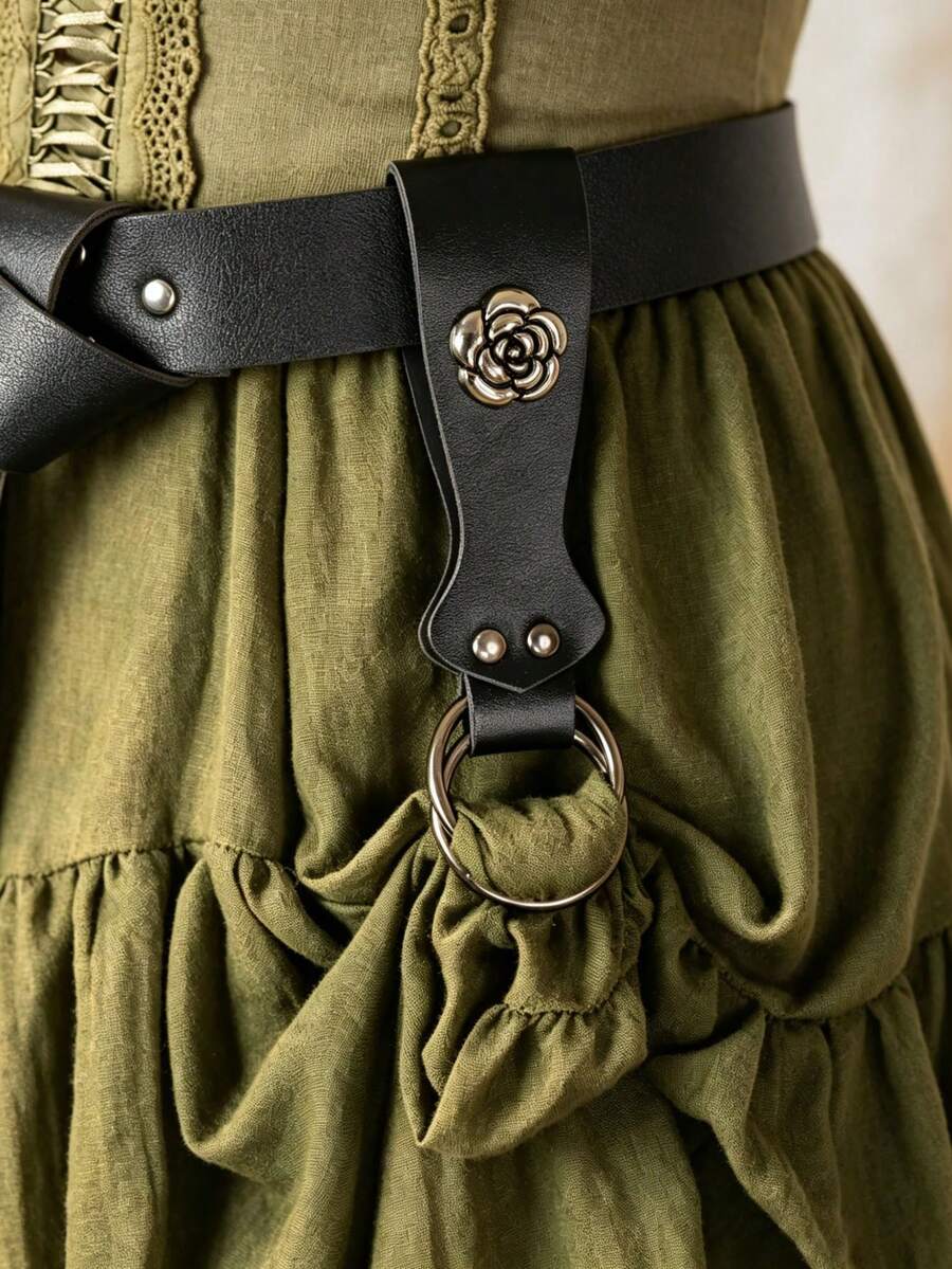 1件 PU皮革玫瑰裙腰帶,文藝復興中世紀維京風格,適用於市集、LARP、Cosplay服裝腰帶,派對用 - A - 查看 1