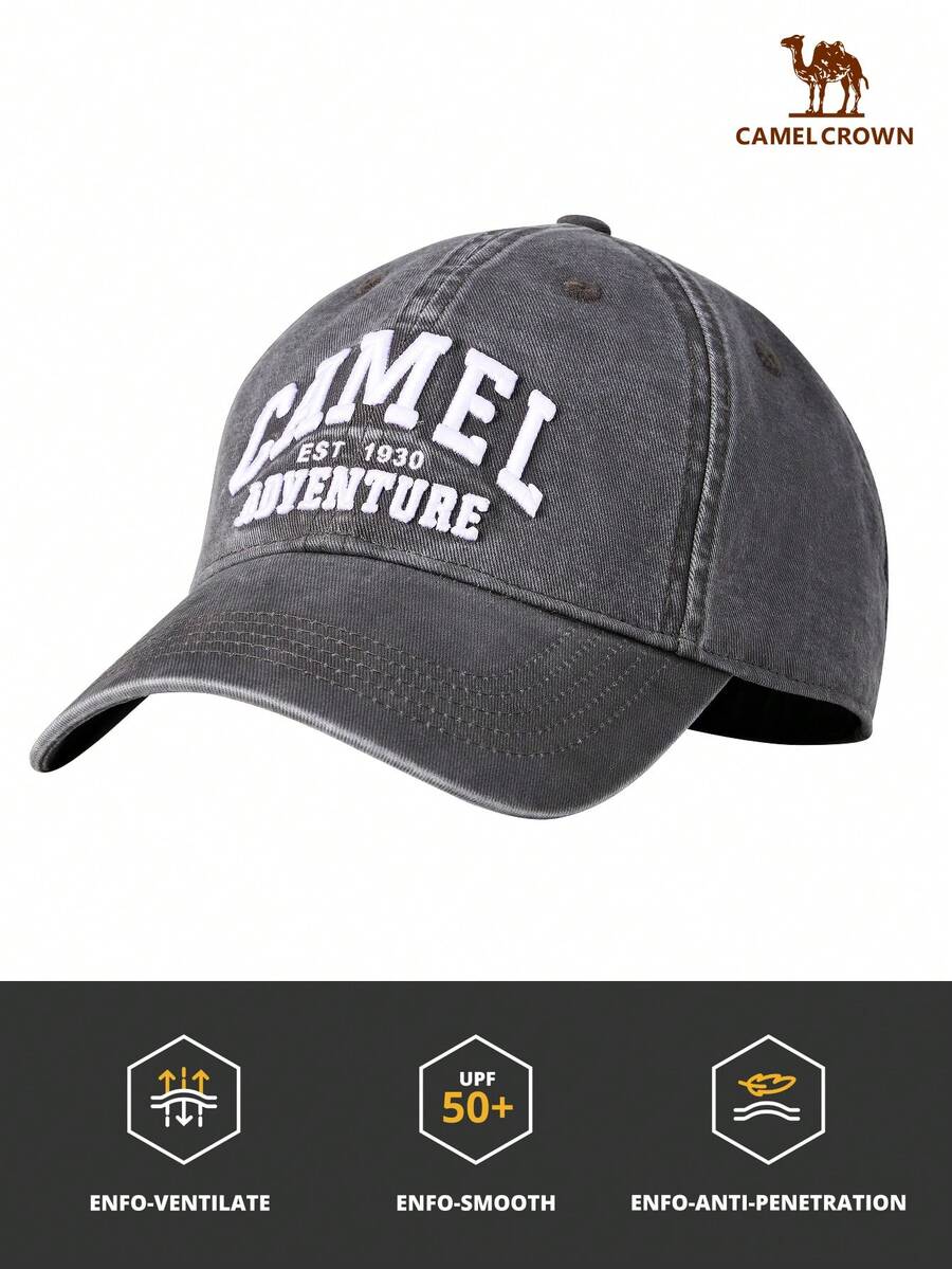 CAMEL CROWN Outdoor Baseball Cap, Sun Protection, New Solid Color Letter Denim Tennis Baseball Cap. - Ash - View 1