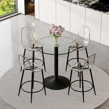 Flexible Bar Set: 89 Cm Glass Table + Bar Stools With A Floating Design – Specially Designed For European Open-Plan Kitchens. Metal Frame With Comfortable Footrest. - Black - View 11