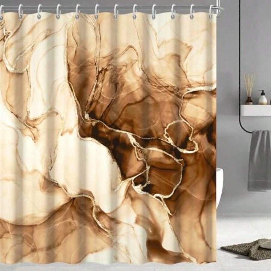 Brown Shower Curtain Ombre Tan Marble Shower Curtain Set Modern Aesthetic Ink Texture Waterproof Bathroom Curtain With Hooks 72x84 Inch - Abrown - View 1