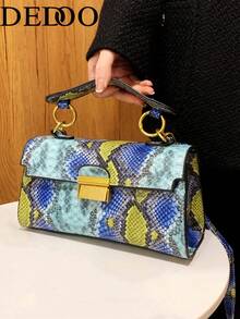 Bolso de mano multifuncional de diseño de lujo y alta calidad, con estampado de piel de serpiente, correa de hombro desmontable y cierre bajo el brazo (patrón de piel de serpiente aleatorio) - Multicolor - Ver 2