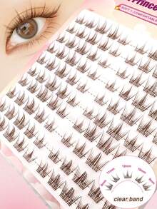 100 Stücke 8-12mm gemischte Länge braune Büschel Wimpern mit transparentem Band, individuelle Büschel Wimpern mit segmentierten Spitzen, individuelles transparentes Band, Clean Girl Look, Falsche Wimpern, individuelle Wimpernverlängerungen - Braun - Übersicht 4