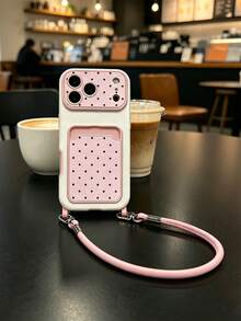 1個卡套掛繩素色圓點皮革手機殼，防震保護套適用於 iPhone 17 Pro Max/16 Pro Max/15 Pro/15/14 Pro Max/16 Plus/14 Pro/14/13 Pro Max/13 Pro/13/12 Pro Max/12 11，適合送給男朋友/女朋友的禮物 - 淺粉色 - 查看 3