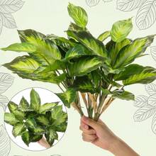 1件斑葉玉簪人造植物，適合夏季戶外裝飾，15.8英吋仿真綠色萬年青植物，美學室內外盆栽灌木，辦公室庭院花盆填充綠植 - 綠色 - 查看 4
