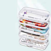 4 piezas Bolsa de maquillaje con cremallera transparente dura, bolsa de plástico con cremallera, caja de almacenamiento transparente, contenedor adecuado para cosméticos, aperitivos, bloques de construcción, rompecabezas (Transparente, 7.87x4.33x1.96 pulgadas, Blanco) - Blanco - Ver 5