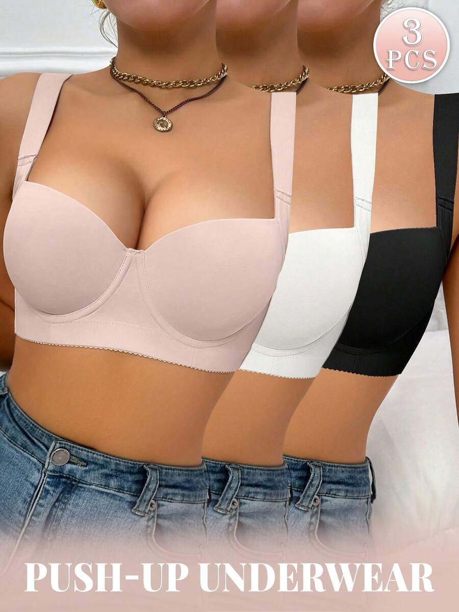 mimilemon 3 Buah Bra Wanita Pengangkat & Penopang - Tali Lebar, Mengangkat, Penopang Samping, Nyaman & Modis, Desain Cakupan Penuh, Percaya Diri Sepanjang Hari
