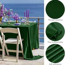 1pc Solid Deep Purple Satin Tablecloth, Rectangular Shiny Satin Tablecloth, Smooth Fabric Tablecloth, Suitable For Weddings, Banquets, Parties - Dark Green - View 13