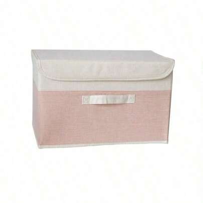 1pc Washable Linen Fabric Foldable CD Storage Box, Collapsible Storage Bin With Lid, Toy Organizer Basket, Laundry Basket