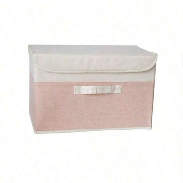 1pc Washable Linen Fabric Foldable CD Storage Box, Collapsible Storage Bin With Lid, Toy Organizer Basket, Laundry Basket