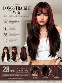 22 Inch Light Pink Straight Synthetic Wig With Full Bangs, Heat Resistant, Suitable For Women's Daily Wear, Cosplay And Party - Red Ombre - View 8