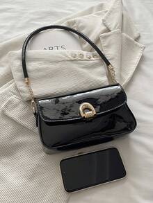 Bolsa de cintura con estampado de flechas estilo coreano de moda, nueva bolsa de mano a 2025, bolso bandolera, bolso cuadrado pequeño de unicolor estilo Ins - Negro 4 - Ver 8