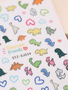 2pcs Cartoon Dinosaur Graffiti Style Nail Stickers, Cute Sun Face Stickers, Maple Leaf Nail Design Decoration DIY - Multicolor - View 3