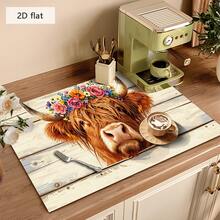 1pc Dish Drying Mat, Coffee Machine Mat, High-Density Floral Wooden Pattern Absorbent Draining Pad, Suitable For Dining Table, Coffee Bar, Kitchen Countertop Decor, Multi-Purpose Drainage Mat, Home Gift, Desktop Decor - XYLSD-446 - View 4