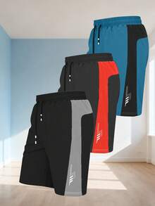 Best-Selling Men's Sports Shorts, Elastic Drawstring Colorblock Athletic Shorts, Quick-Dry Breathable Fitness Shorts, Suitable For Running And Gym - Black - View 7