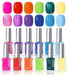 Beetles 12 Colors Quick Dry Neon Glitter Nail Polish Set, Rainbow Regular Air Dry Fingernail Polish, DIY Nail Art Salon Home Women Gift - 12 Colors Tropical Twist - 查看 9