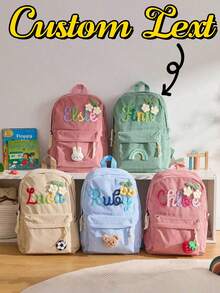 1pc Customized Backpack, Personalized Letter Backpack, Handmade Embroidered Memorial Backpack, Travel Backpack, Gift For Girlfriend, Gift For Mom, Bridal/Bridesmaid Party Gift, Back To School, Travel Essential, College Essential, Unique Gift - Multicolor - View 2