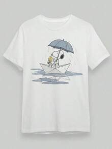 Camiseta Casual de Cuello Redondo con Estampado de Dibujos Animados para Hombre, Camiseta con Dibujo de Perro en Barco de Papel con Paraguas - Camiseta Casual Unisex de Algodón para Hombre y Mujer - Camisetas de Manga Corta con Cuello Redondo para Uso Diario, Lavable aáquina - Perfecta para Verano y Actividades al Aire Libre,% Algodón |     Diseño exquisito |     Suelto y cómodo |     Fácil de combinar | verano - Blanco - Ver 1