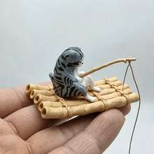 Creative Cute Cat Sitting In Boat Fishing Fish Tank Decoration, High-Quality Resin Aquarium Landscaping Accessory, Fishing Cat Figurine, Non-Floating, Realistic Detail Potted Plant Desktop Ornament - A - View 10