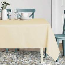 1pc Solid Color Polyester Stain-Resistant & Wrinkle-Resistant Washable Polyester Tablecloth, Suitable For Dining Table, Self-Service Party And Camping Decor Fabric, Gray - Beige - View 12