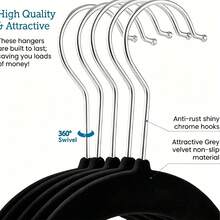 1 pieza Percha de terciopelo premium, percha con revestimiento de terciopelo antideslizante, percha resistente para prendas, percha duradera para abrigos y trajes, accesorio ideal para el armario - Negro - Ver 5