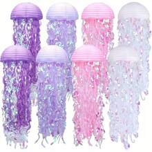 1pc/8pcs Hanging Jellyfish Paper Lanterns, Gradient Color Paper Lanterns, Suitable For Mermaid Theme Party, Underwater Ocean Birthday Decoration, Shower Garland Mermaid Party Decoration, Colorful Blue Hanging Tassels, Suitable For Birthday, Baptism, Wedding, Party Decoration, Wall Decoration, Ornaments - View 12