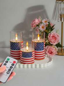 3pcs Flameless Candle Lights With Remote Control/Timer Function, Battery Operated Warm Light Candles, For Table Centerpiece Decoration, Suitable For US Independence Day, Holiday Atmosphere Decorative Lights - Warm Light - View 1