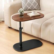 Modern C-Shaped Side End Table Iron Legs Frame And Wood Top, Bedside Nightstand Table Snack Books Side Table For Living Room Floor Balcony Corner Sofa - Brown - Stretchable - View 2