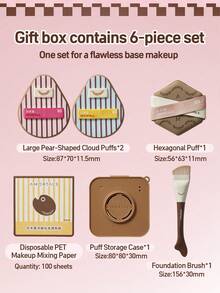 Amortals 6Pcs Base Makeup Tool Gift Set – Foundation Brush, 3 Dual-Use Powder Puffs, Storage Case & 100 Sheets Mixing Paper, Powder-Saving Soft Sponges For Flawless Foundation, Viral Trending Makeup Kit For Beginners & Gift - Multicolor - View 2