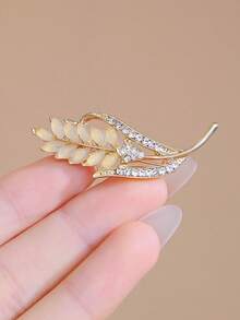 1pc Elegant Luxury Rhinestone Wheat Ear Brooch, Fashionable Versatile Clothing Accessory Pin - Gold - View 6