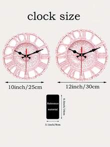 1 Stück 2D Design rosa Diamant Ziffern leise runde Wanduhr - geeignet für Schlafzimmer, Wohnzimmer, Büro, Küche und Badezimmer Dekoration, Größe 10/12 Zoll (Batterien nicht enthalten), 2D flach - Verschiedenfarbig - Übersicht 4