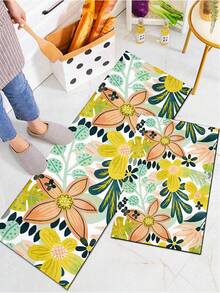 1/2pcs Bohemian Floral Kitchen Mat Set, Modern Farmhouse Style Floral Kitchen Rugs And Mats, Non-Slip Washable, Spring/Summer Bohemian Kitchen Runner Rugs, Rubber Backing - Multicolor - View 2