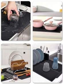 1pc Drainage Mat And Drying Mat, Non-Slip Silicone Kitchen Mat With Drainage Groove, Heat Insulation Mat, Dining Table Mat, Dish Rack Mat, Quick Dry Mat Suitable For Pots And Pans, Durable Countertop Protective Mat - Multicolor - View 5