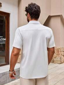 Camisa de verano casual de manga corta y abotonada para hombre - Blanco - Ver 3