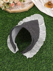 1 pieza Diadema retro de lunares, diseño de volantes de borde ancho, accesorio para el cabello para uso diario/vacaciones/citas - Multicolor - Ver 7