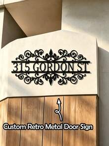 1pc Customized Address Metal Plate, Metal Wall Sign, House Number Plate, Street Address Plaque, Front Door Wall Decor, Housewarming Gift - Black - View 1
