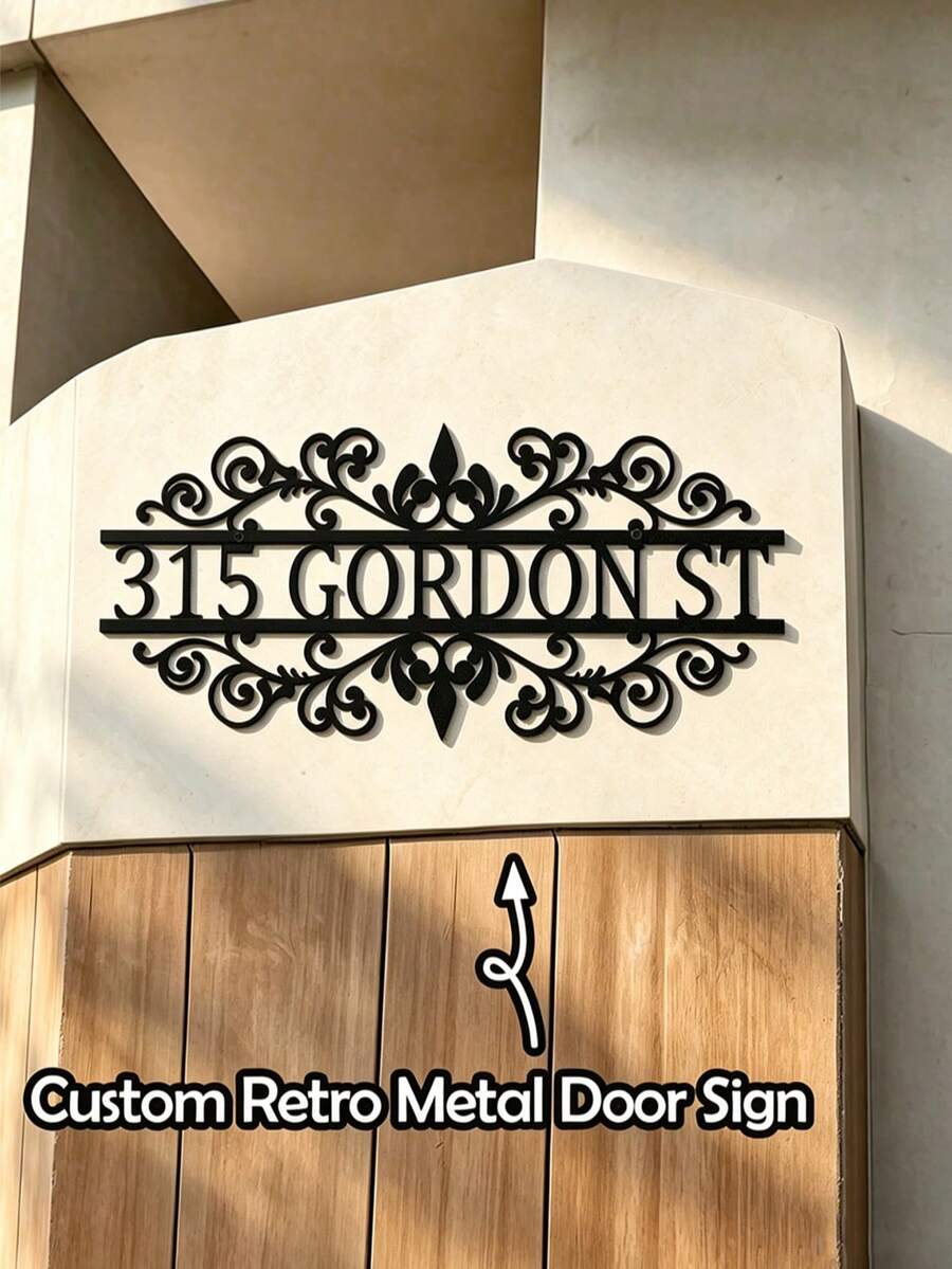1pc Customized Address Metal Plate, Metal Wall Sign, House Number Plate, Street Address Plaque, Front Door Wall Decor, Housewarming Gift - Black - View 1