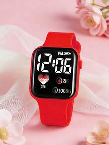 6 piezas Reloj deportivo para niñas con pantalla digital de corazón rojo LED con conjunto de joyería de mariposa con cuentas, para uso diario - Rojo - Ver 3