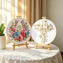 Cross Embroidery Kit With Healing Floral Pattern, DIY Religious Home Decor Hanging Art, Gift With Embroidery Frame - Multicolor - View 10