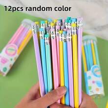 12pcs/6pcs Vibrant Macaron-Colored HB Wooden Pencils, 1.0-1.9mm Lead, Assorted Colors Randomly - Suitable For Drawing Supplies, First Day Of School - Multicolor - View 11