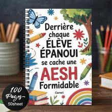 1pc Colorful French AESH Appreciation Spiral Notebook - 100 Pages, Suitable As Thank You Gift For Teachers, Graduation, Birthday Or Farewells, Daily Planner, With Colorful Butterfly And Rainbow Design, Teacher's Day Gift | Vibrant Cover Design | Paper Material, Gift For Teachers - G - View 1